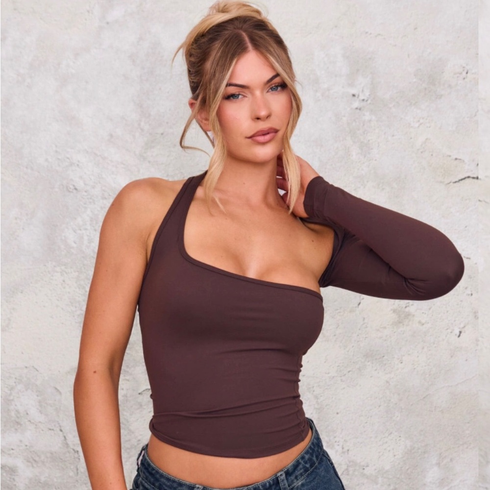 One-Shoulder Brown Women's Top